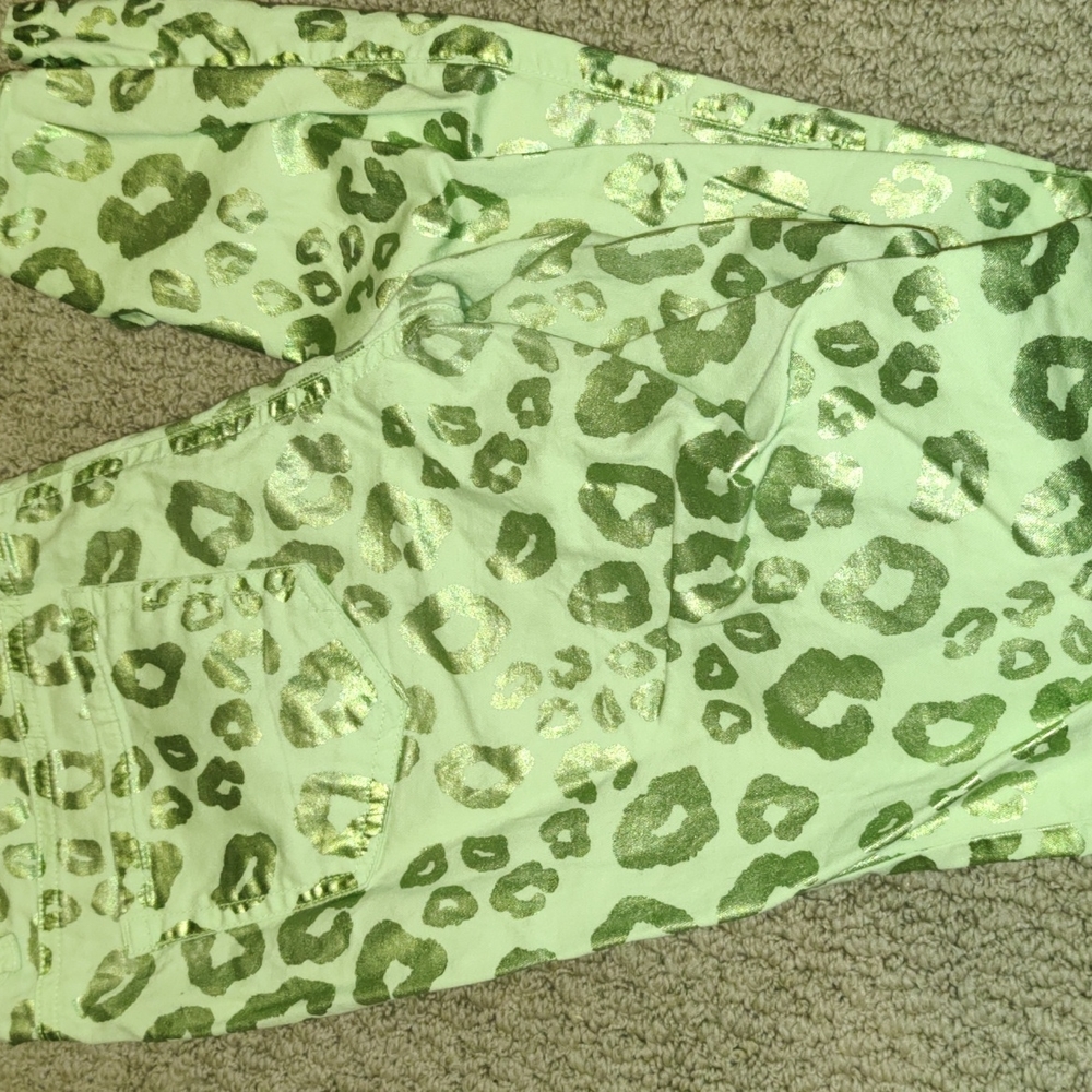 Girls Metallic Green Animal Print Jegging